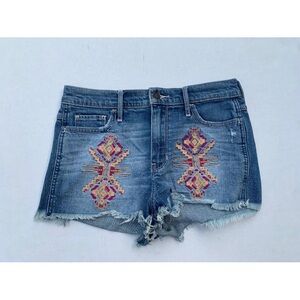 Hollister Women's Sz 3/26 Denim High Rise Embroidered Cut-off Shorts